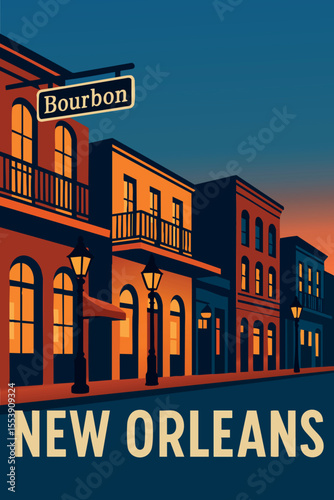 Bourbon Street Views and Vibrant Nightlife in New Orleans.eps