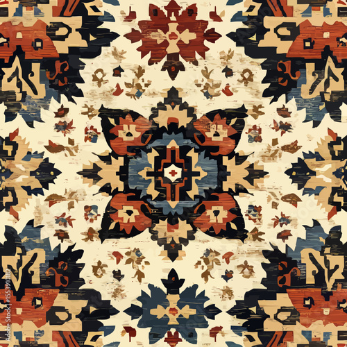 The traditional fabric of Native Americans is showcased in a modern seamless pattern of vintage patchwork