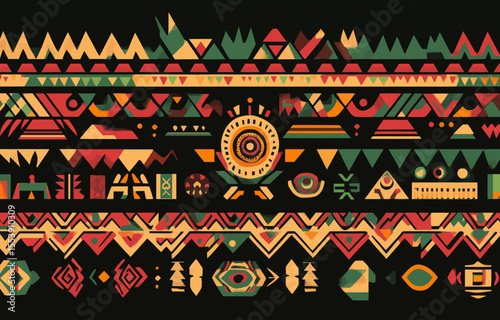 Seamless modern tribal print showcasing an Aztec geometric art pattern infused with Navajo design elements