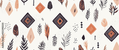 An artistic hand drawn geo diamond design is the centerpiece of this abstract modern wall piece, which features a handdrawn print with an ethnic motif, geometric seamless patterns created by paint