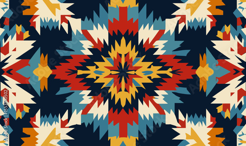 A modern background adorned with a kaleidoscope of colorful ethnic and tribal geometric designs