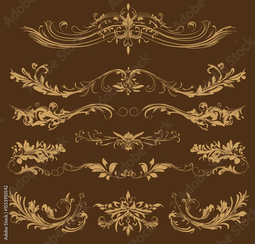 Decorative calligraphic borders, isolated for individual use, can be used as a template for various design projects, including labels, stickers, cards, and pages, with an emphasis on ethnic style