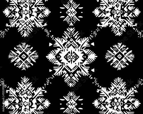 A tribal pattern with Polynesian, Maori, and Aztec influences can be used as a background for fabric, wallpaper, card templates, and other materials