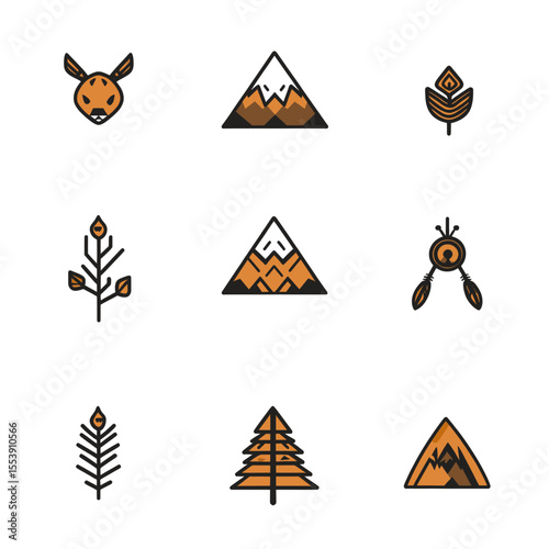 Tribal style symbols, native icons, and boho elements in modern illustration