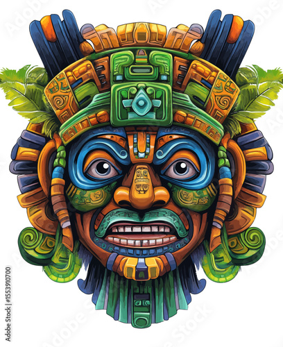 A vintage style of drawing is used to create a modern illustration of an Aztec warrior