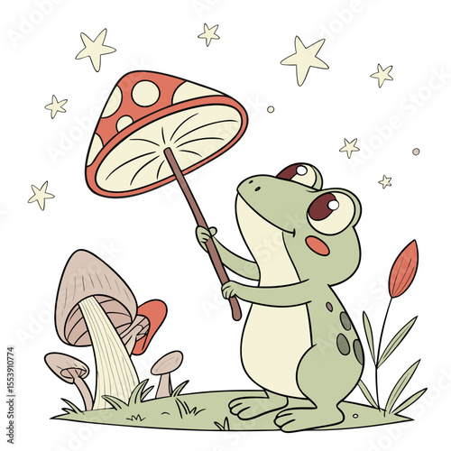 Whimsy Woods colored Red-eyed tree frog with a Peaceful touch, placed in a Fairy forest theme and styled with with a magic wand