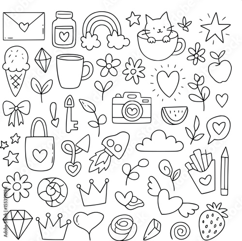 Hand Drawn Doodle Clipart Set – Cute Vector Elements for Stickers, Cards, Journals & Crafts (EPS)