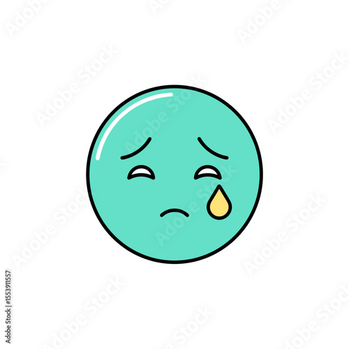 Sad cartoon face with tear expressing emotions in meme culture and reactions  