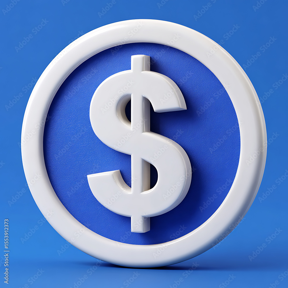 Obraz premium White Dollar Sign Icon on Blue Circle Background 3 D Render