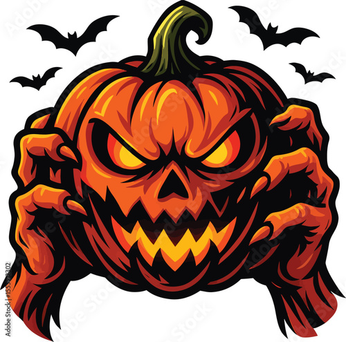 "Spooky Pumpkin Skull Illustration – Halloween Jack O’Lantern Art"


