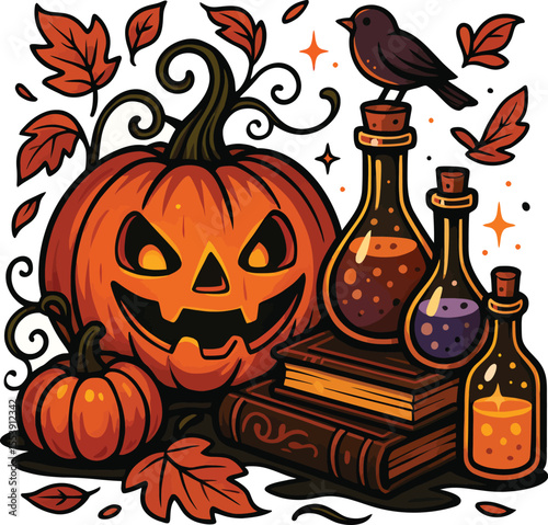 "Spooky Pumpkin Skull Illustration – Halloween Jack O’Lantern Art"

