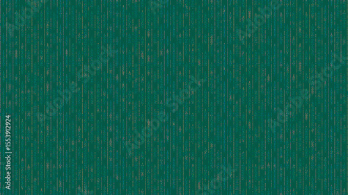 Abstract vertical lines with colorful dots and leaf like shapes on a dark green background