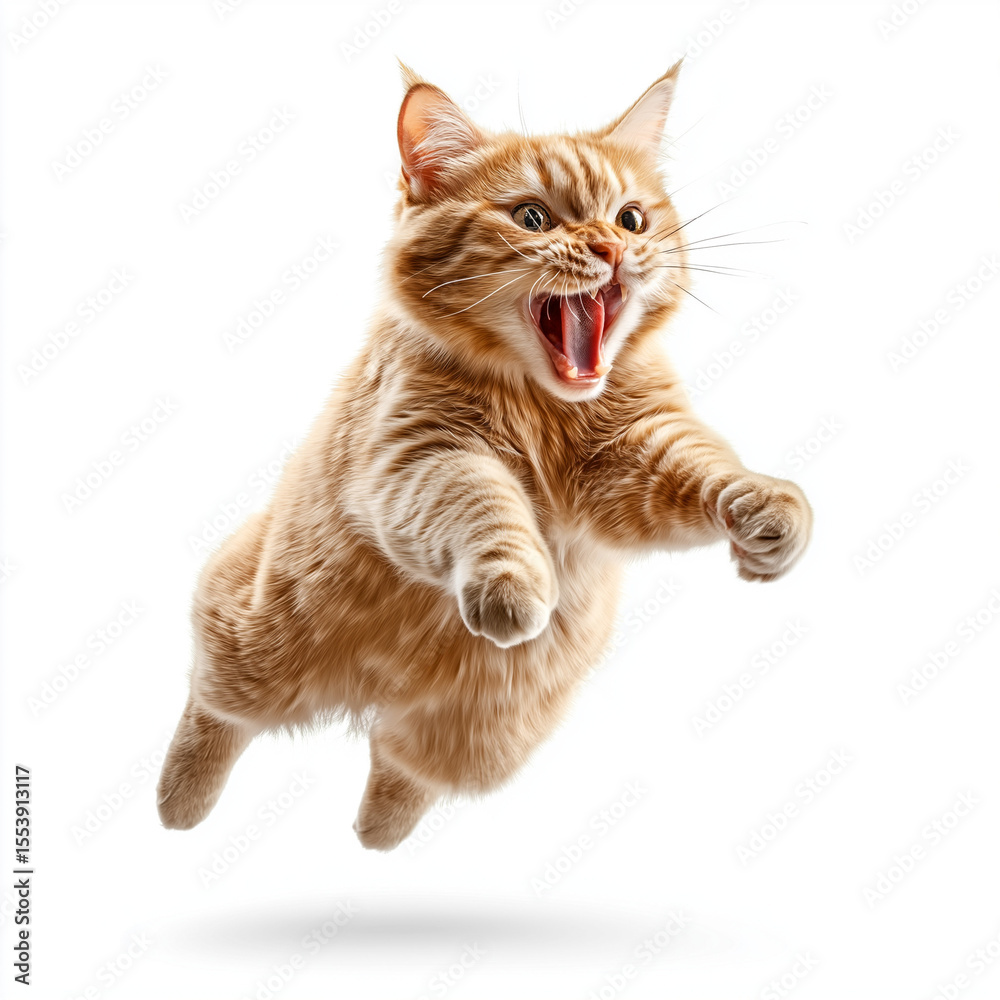 Obraz premium Orange Tabby Cat Mid-Jump with Arched Back