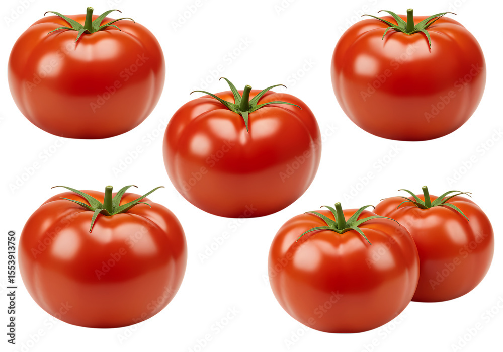 Six Ripe Tomatoes isolated on transparent baackground Six Ripe Tomatoes isolated on transparent baackground