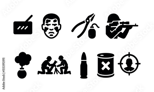 Military silhouette icon set. combat, army operations silhouette icon collection