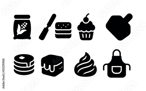 Baking, cooking silhouette icon set. kitchen, food preparation icons silhouette collection