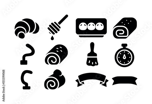 Bakery silhouette icon set. bread, pastry, dessert silhouettes for culinary themes