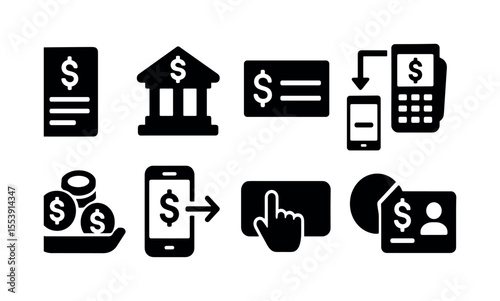 Finance and banking icon set. payment, transaction icons in solid style