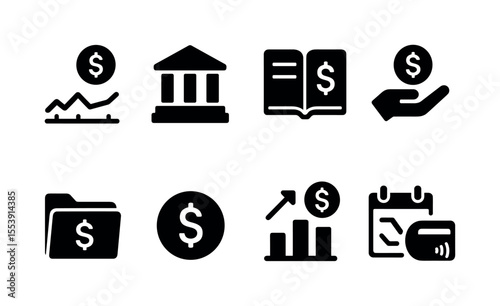 Finance and banking icon set. money, investment silhouette icons collection