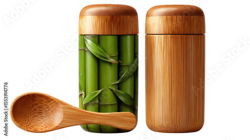 Eco-Friendly Bamboo Tea Set: A photorealistic image showcasing a sustainable and elegant bamboo tea set, perfect for enjoying a tranquil tea-drinking experience.