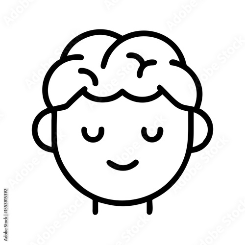 Cartoon boy with closed eyes and relaxed expression showing mindfulness  