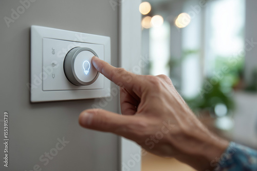 Smart home control panel: hand adjusting smart home lighting settings
