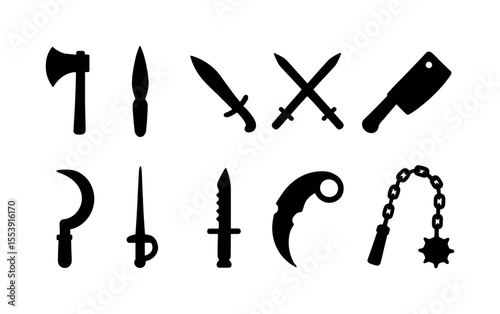Camping, emergency solid icon set. outdoor, survival, shelter solid symbols collection