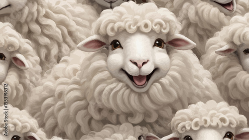 Fluffy sheep with swirled wool texture and smiling face 2