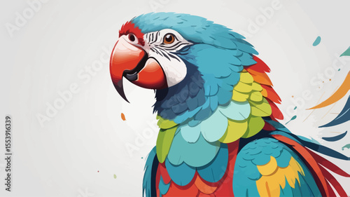 Minimalist parrot with vibrant feathers and clean vector shapes