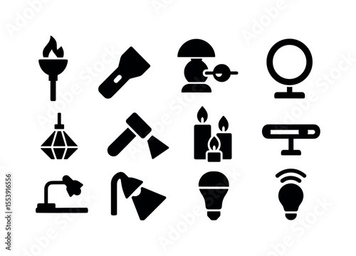 Home decor, lighting silhouette icon set. interior, living room, lamp silhouette icons