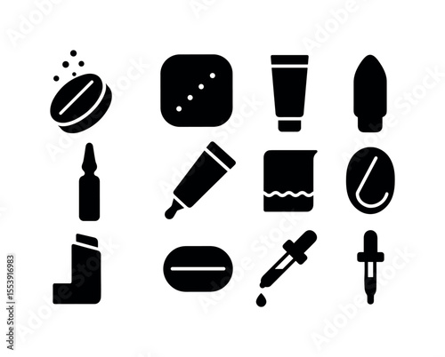 Pest control solid icon set. bug, insect, trap, pest management icons solid style