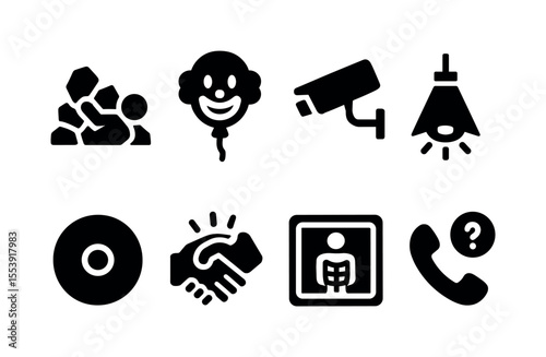 Business, entertainment solid icon set. office, media, security icons collection.