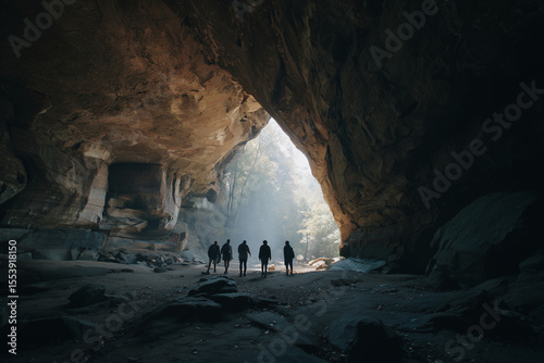 Cave exploration: friends exploring a vast a thrilling cave explo