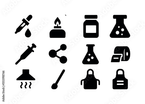Science, laboratory solid icon set. experiment, research equipment symbols collection