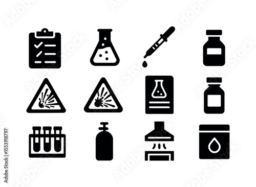 Science and laboratory solid icon set. chemistry, experiment icons collection