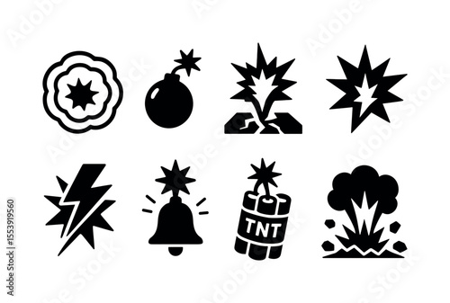 Explosion, bomb silhouette icon set. blast, danger symbols for alerts and warnings