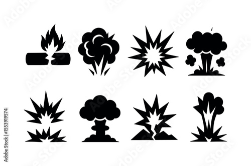 Explosion set icons.  Bomb, explode, boom, bang solid icons. Vector icons