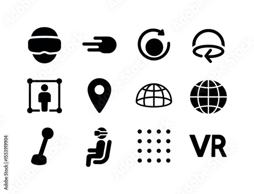 Virtual reality silhouette icon set. interactive, immersive tech collection