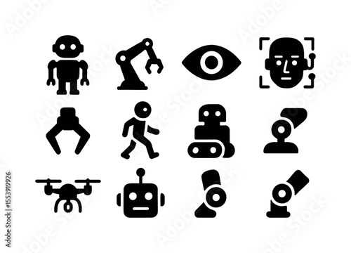 Technology and robotics solid icon set. futuristic, digital development icons collection