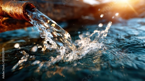 Wallpaper Mural Clear, refreshing water cascades from a rustic pipe, creating a mesmerizing scene that embodies nature's beauty and the importance of clean water in our environment. Torontodigital.ca