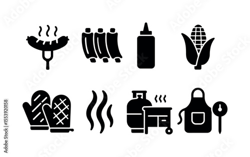 Bbq, grilling solid icon set. barbecue, food preparation icons solid collection