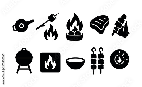 Barbecue and grill solid icon set. bbq, food, cookout silhouettes solid collection