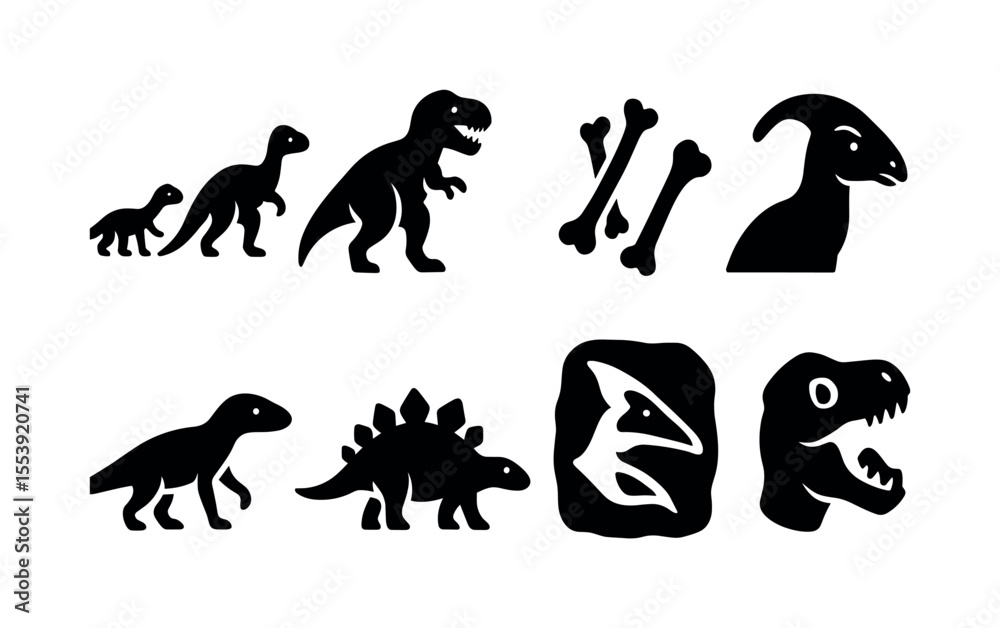 Obraz premium Dinosaur silhouette icon set. prehistoric animal icons for education, history projects