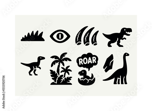 Dinosaur silhouette icon set. prehistoric, jurassic creatures, fossil symbols