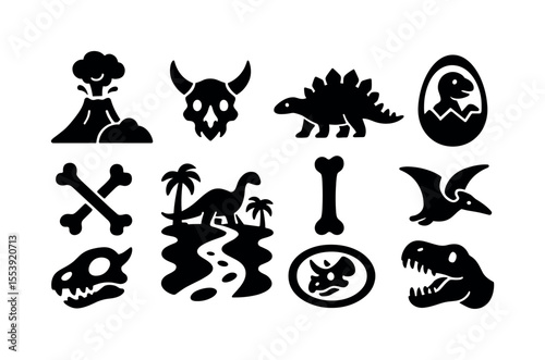 Dinosaur silhouette icon set. prehistoric, fossil, jurassic icons in silhouette style