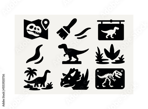 Dinosaur, archaeology silhouette icon set. fossil, prehistoric, extinct icons collection