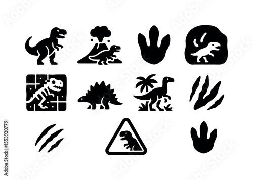 Dinosaur silhouette icon set. prehistoric, fossil, footprint, jurassic icons silhouette style