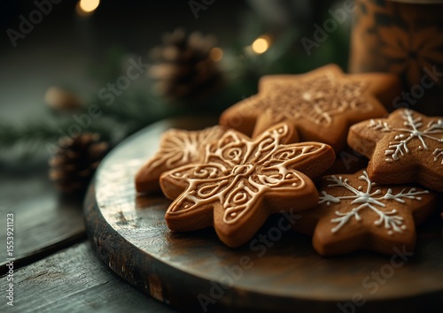 Delicious christmas gingerbread cookies star shaped with icing festive season holiday baking sweet treat