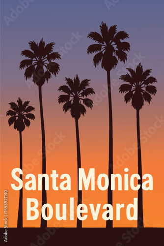 Santa Monica Boulevard Iconic Palm Trees and City Views.eps