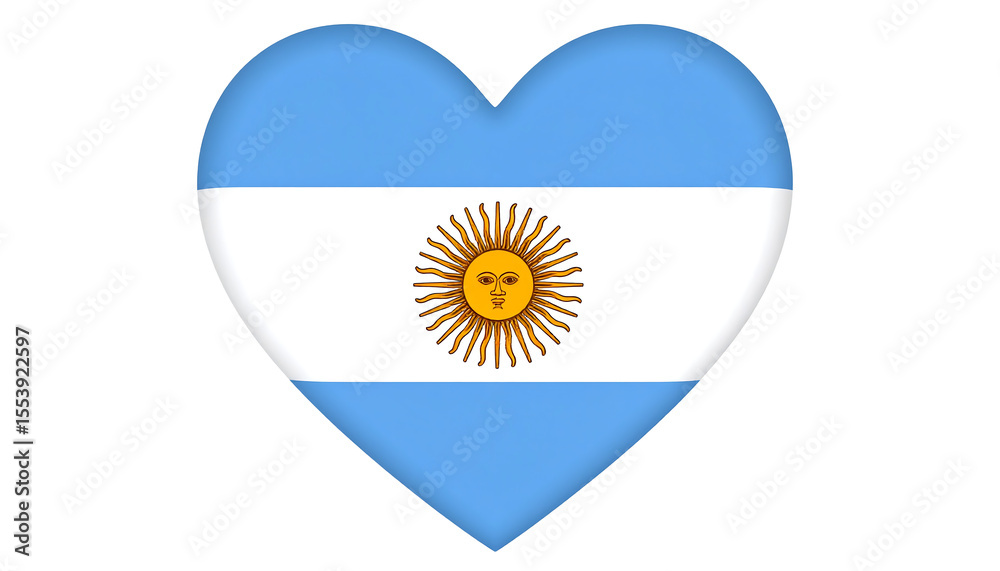 Fototapeta premium argentine flag in the Form of Heart isolated on transparent background, 3d rendering